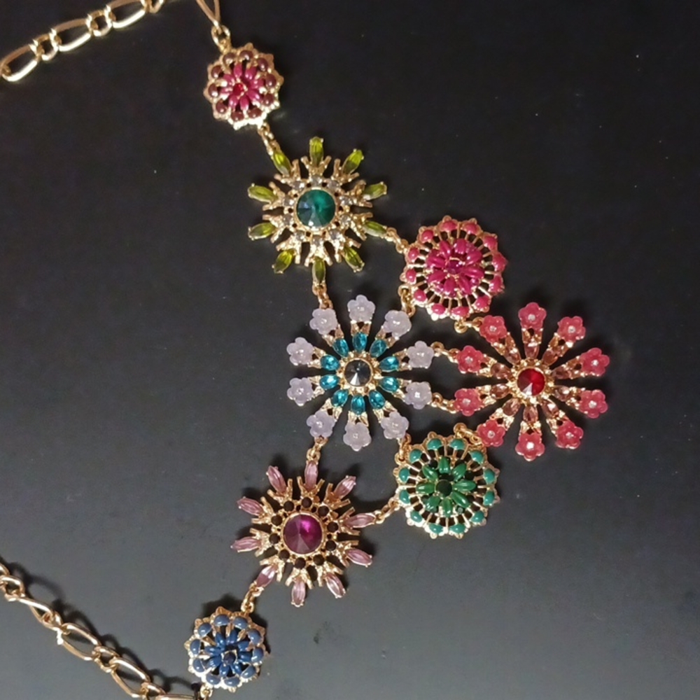 Multicolor Flower Statement Necklace - Picture 2 of 4